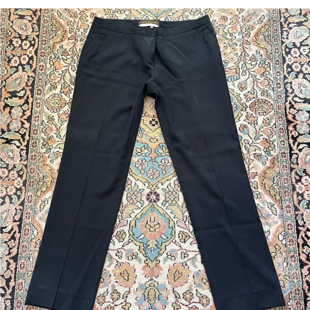 Louis Vuitton Uniform Dress Pants Wool Womens US12 F44 Black Straight Career